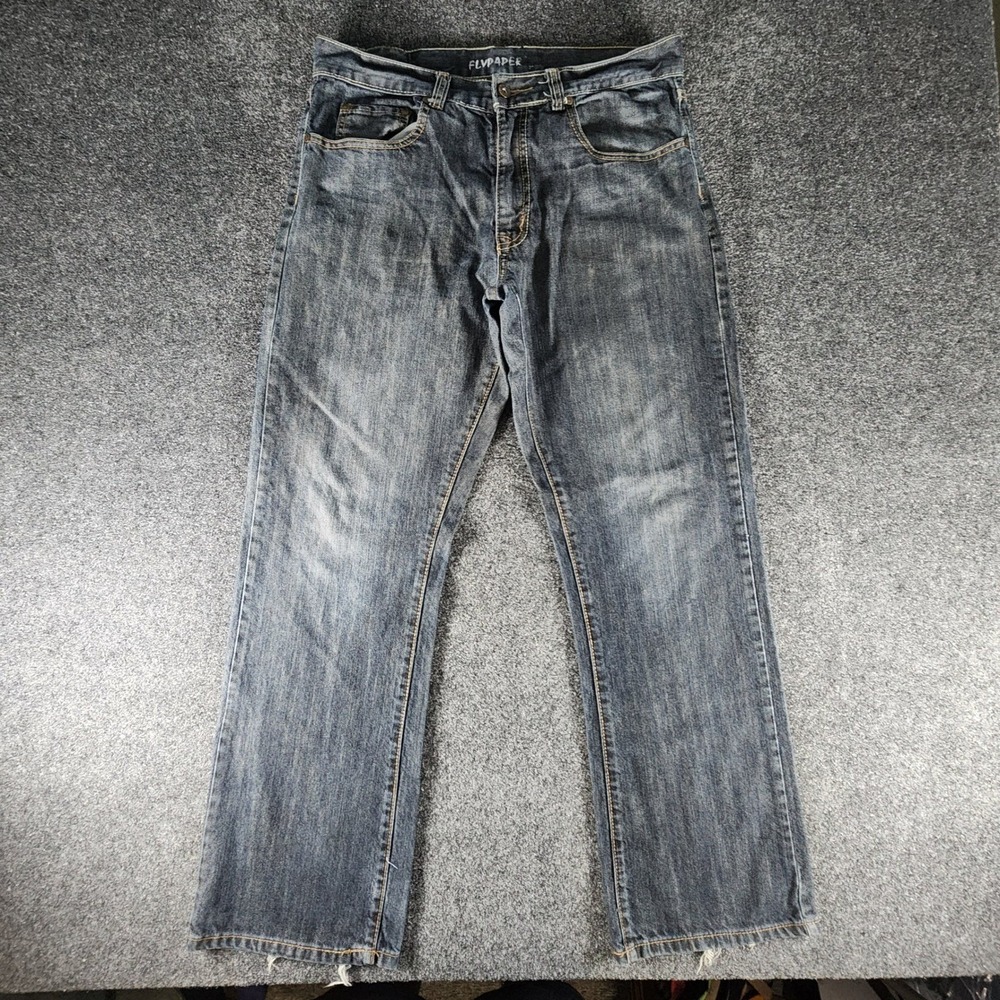 Flypaper Mens Boot Cut Jeans Dark Wash Blue Denim 32x32 Embroidered Flap Pockets